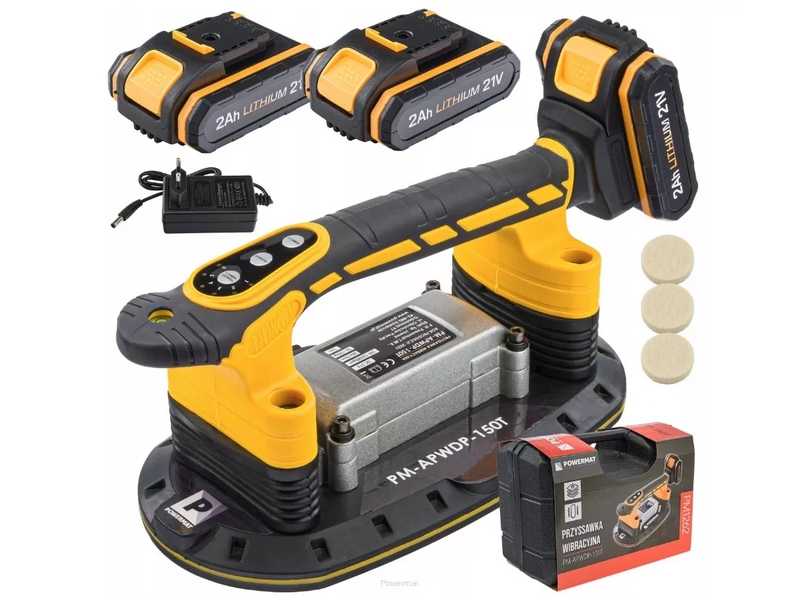 Ventuză vibrantă cu acumulator Powermat PM-APWDP-150T – 21 V, până la 150 kg, 280 × 150 mm