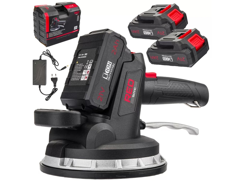 Ventuză vibrantă cu acumulator Red Technic RTAPW0053 – 21 V, 80 kg, Ø180 mm