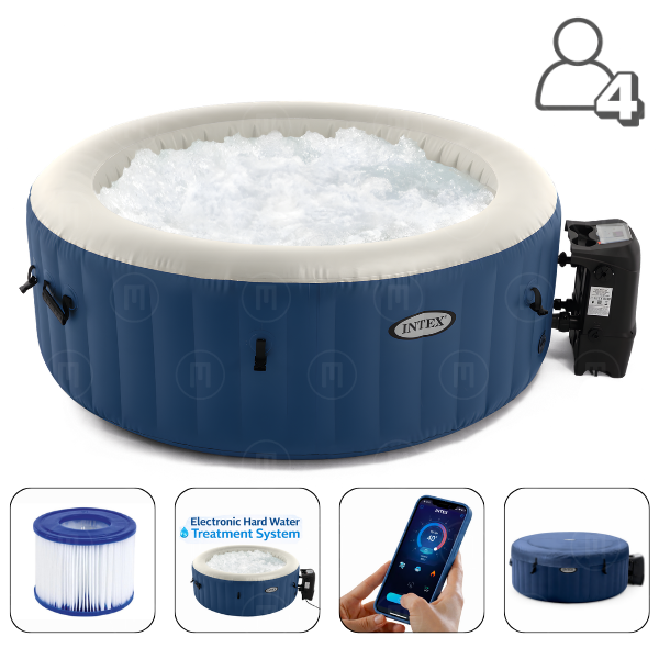 INTEX Jacuzzi SPA gonflabil PureSpa Bubble Blue 180×66 cm, 4 persoane