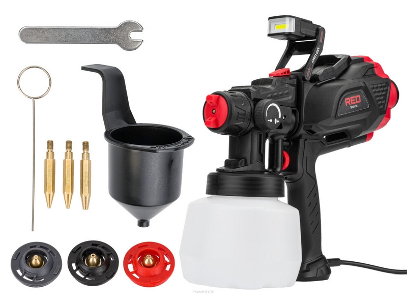 Pulverizator electric Red Technic RTPDM0020 – 650 W, rezervor 1200 ml, iluminare LED, sistem HVLP
