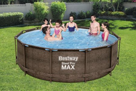 Bestway Piscină STEEL PRO MAX Round Rotang 366×100 cm, 9150 L, cadru metalic