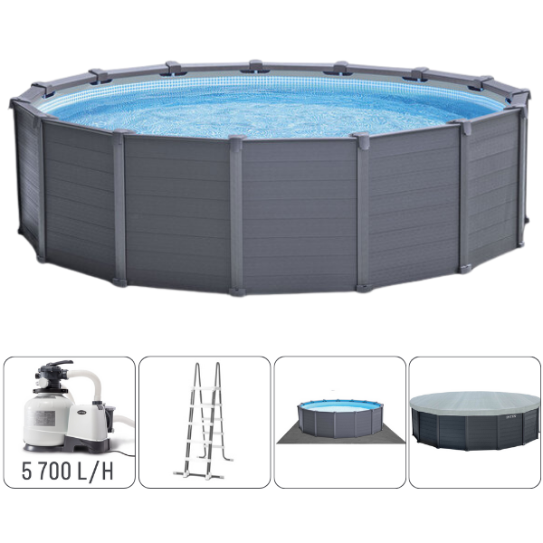 INTEX Piscină GRAPHITE GRAY PANEL 478×124 cm, 16805L, cadru metalic, cu pompă de filtrare