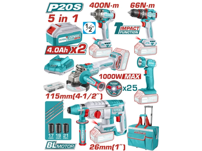 Set scule electrice cu acumulator 5buc. Total TCKLI20592