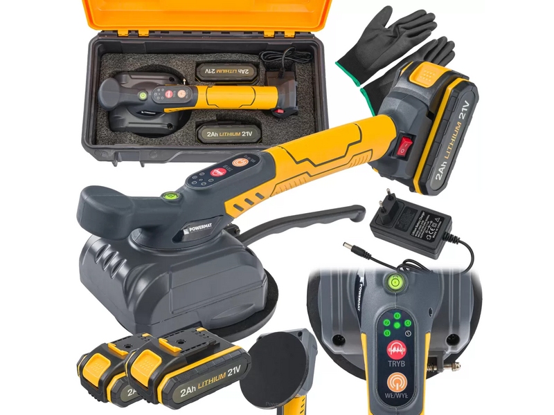 Ventuză vibrantă cu acumulator Powermat PM-APWDP-80T – 21 V, 80 kg, Ø130 mm