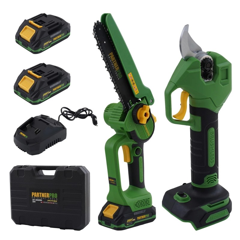 Set foarfecă de grădină și fierăstrău cu lanț pe acumulator PARTNERPRO PP-FF 5 IN 1