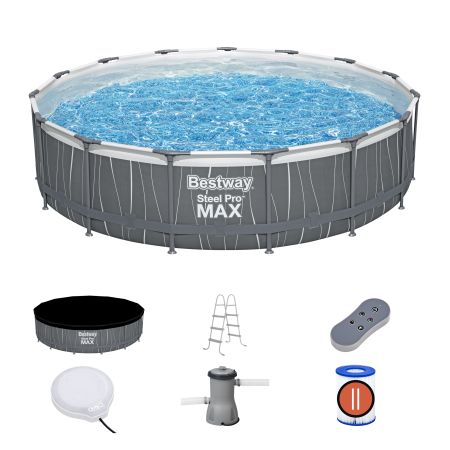 Bestway Piscină STEEL PRO MAX 457×107 cm, 14970 L, cadru metalic, LED