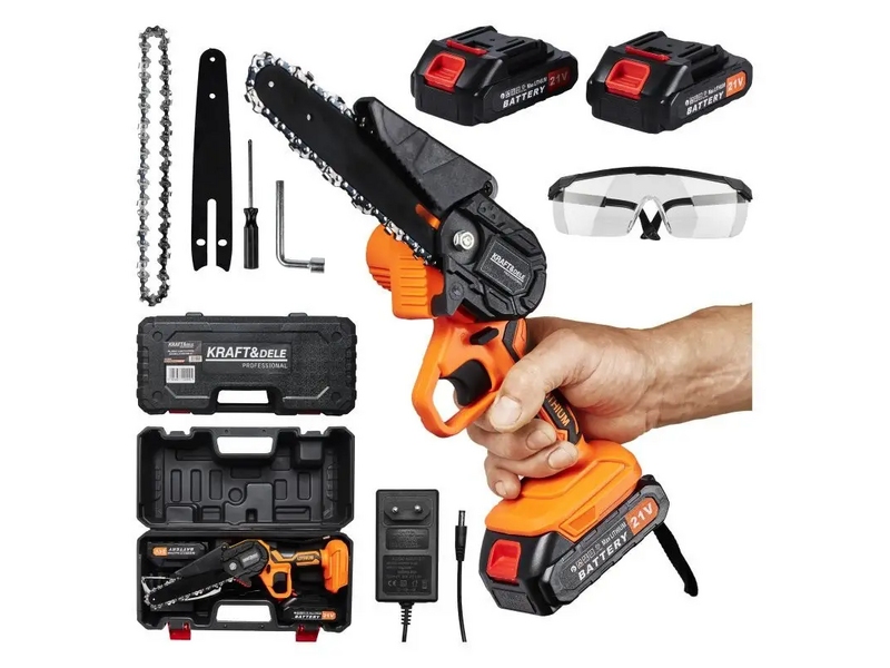 Mini ferăstrău cu lanț cu acumulator Kraft&Dele KD10626 – 21 V, lamă 6" (190 mm) 
