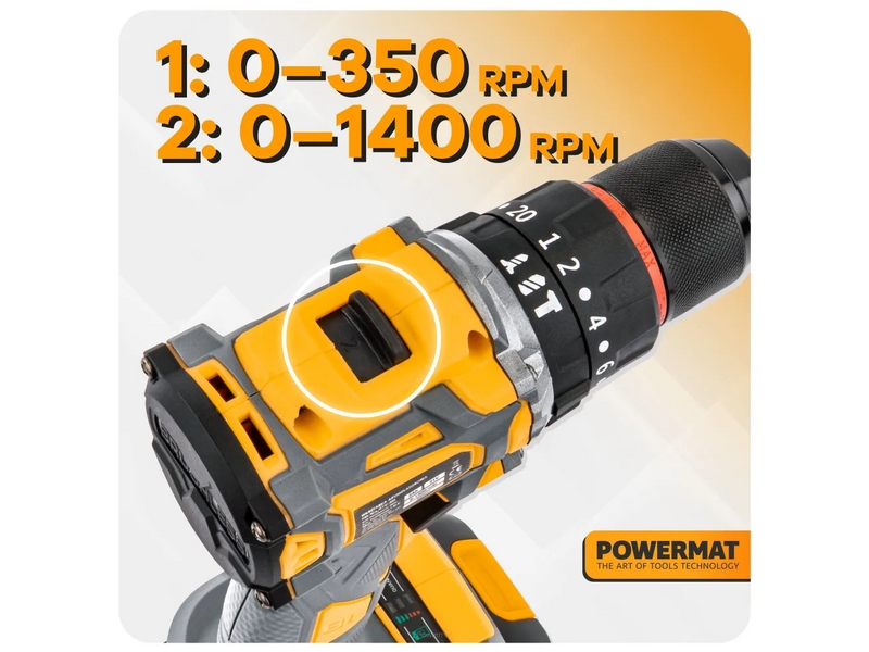 Mașină de înșurubat/ gaurit/ ciocan PM-WA-21V-2M 2x21Vx2Ah BITS POWERMAT