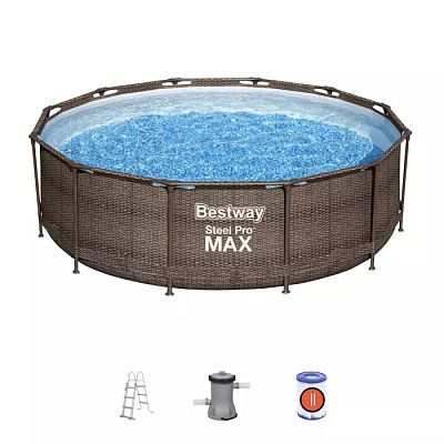 Bestway Piscină STEEL PRO MAX Round Rotang 366×100 cm, 9150 L, cadru metalic