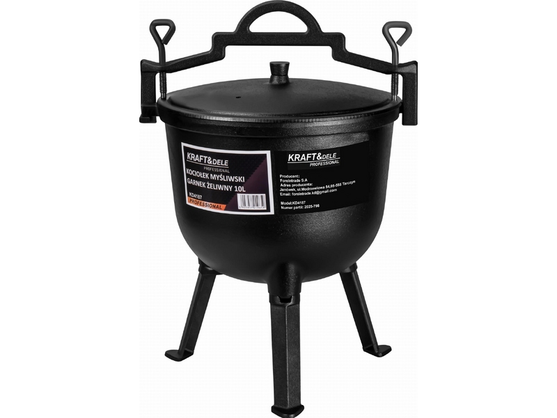 Ceaun din fontă Kraft&Dele KD4187 – 10 L, cu capac și picioare, pentru gătit la foc deschis