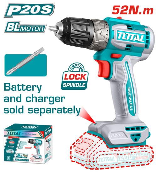 Mașină de găurit și înșurubat TOTAL TDLI206021 Brushless – 20V, 60 Nm