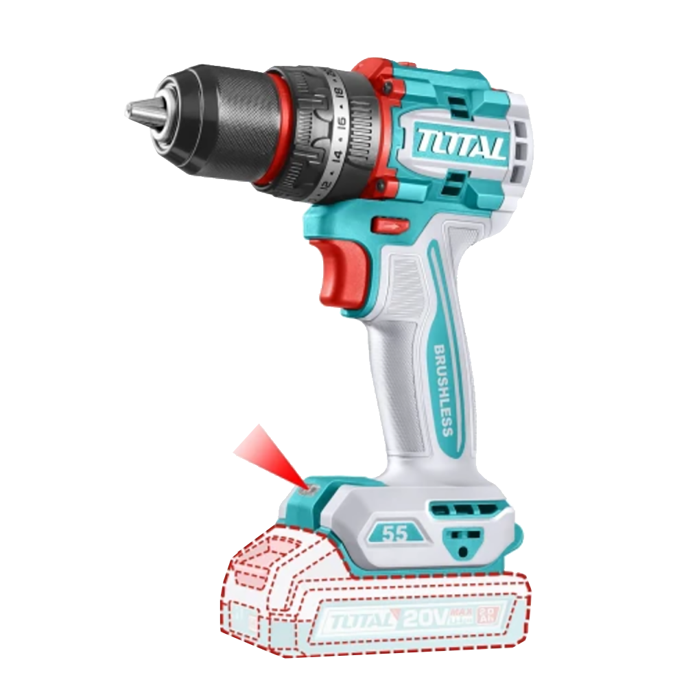 Masina de gaurit/insurubat cu impact cu acumulator 20,0V 2,0Ah 55Nm Total TIDLI20558 Brushless