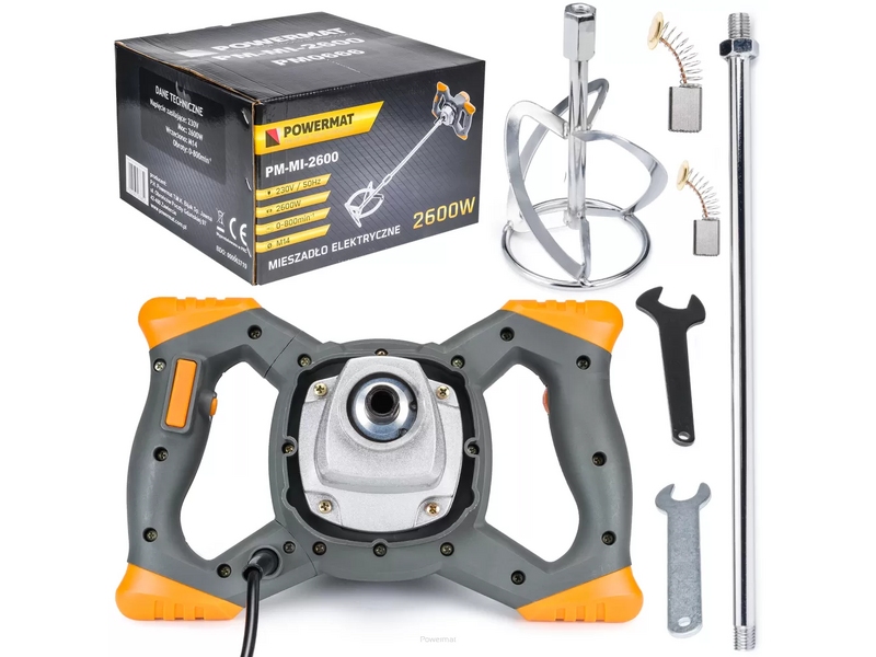 Mixer pentru construcții Powermat PM-MI-2600 – 2600 W, M14, 0–800 rpm