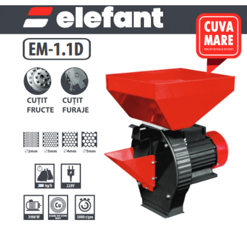 Moara de cereale Elefant EM1.1D 3900 W 200kg/h 