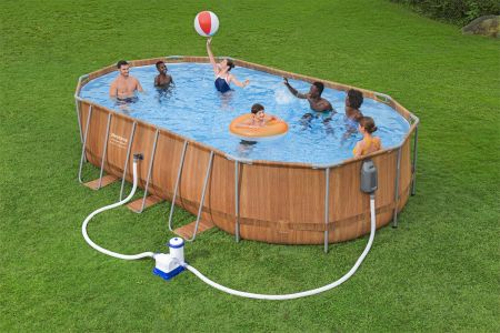 Bestway Piscină STEEL PRO MAX Oval 610×366×122 cm, 20241 L, cadru metalic, hidromasaj